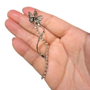 Silver Plated Rhinestone Spiral Butterfly Earrings